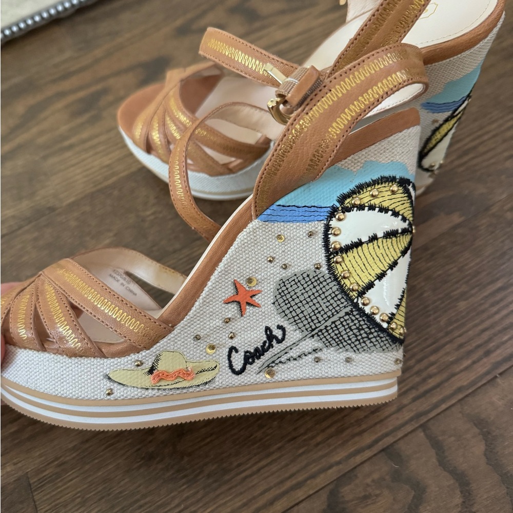 Coach Embroidered Canvas Wedge Sandals – EU 37 / US 7